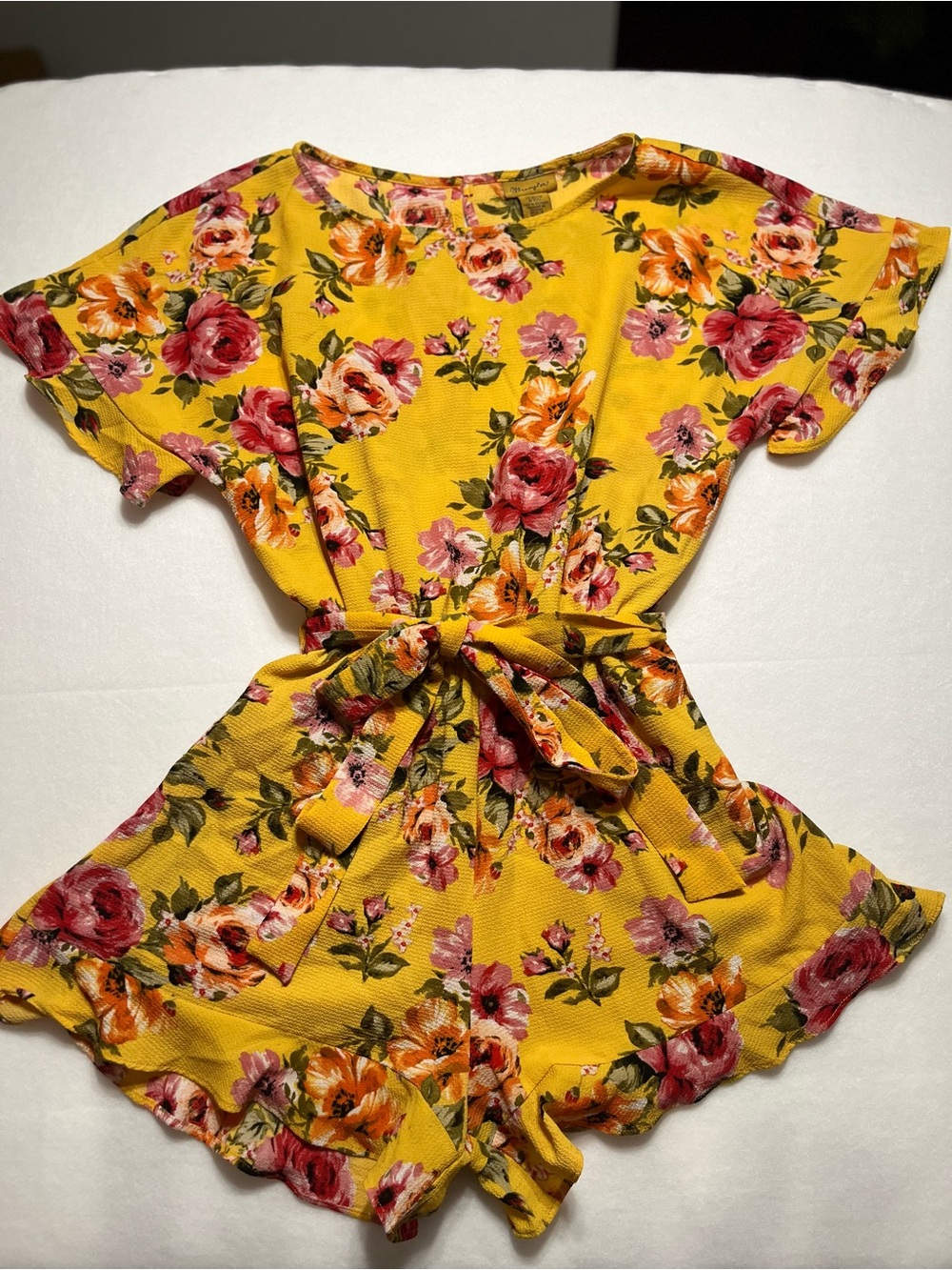 Wrangler Yellow Floral Romper with Pink and Green Accents